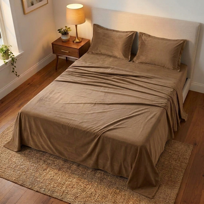 Cocoa Taupe Velvet Bedsheet (Warm Taupe Brown)