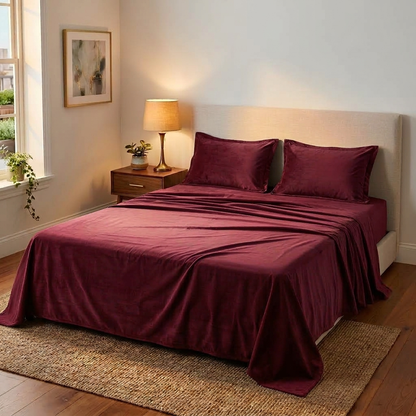 Wine Elegance Velvet Bedsheet (maroon)