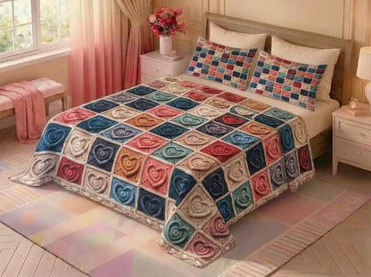 Sweetheart Patchwork 280-TC Printed Crochet Paradise Bedsheet Set - (Multicolor)