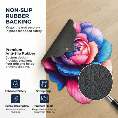 Velvet Rose Blossom Designer Floor Mat (Pink & Blue)