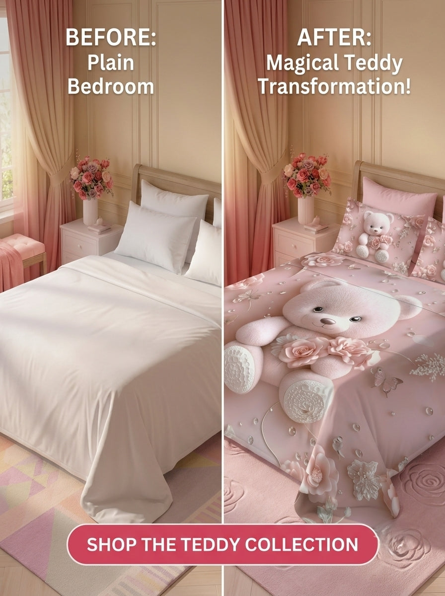 Fairy Tale Baby Teddy 280-TC 7D Bedsheet Set – Pink