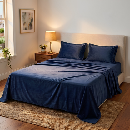 Teal Elegance Velvet Bedsheet (Deep navy)