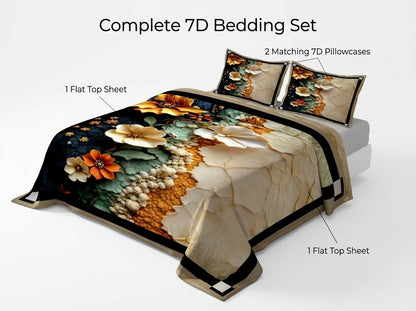 7D Golden Bloom Fusion 280-TC Premium Bedsheet (Golden-Cream)