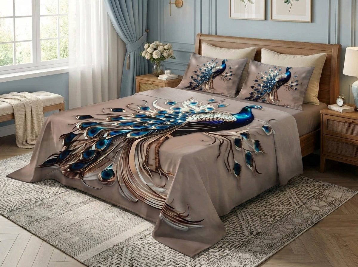 Royal Peacock Dream 280-TC 7D Bedsheet Set - (Taupe)