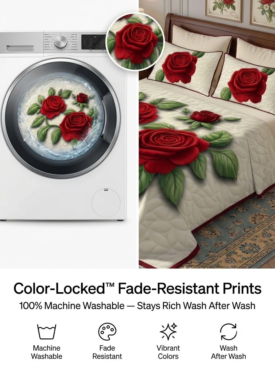 Royal Crimson Rose 280-TC 7D Bedsheet Set - Ivory