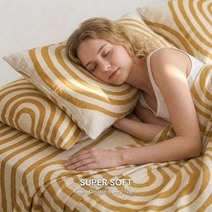 Golden Wave 320-TC Cherry Gingham Bedsheet (Mustard & Ivory)