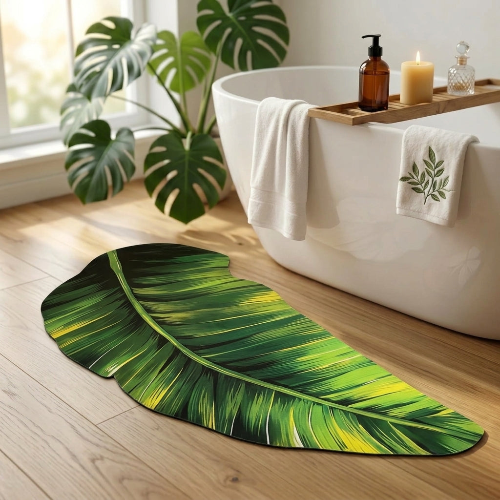Jungle Leaf Haven Designer Floor Mat (Green)