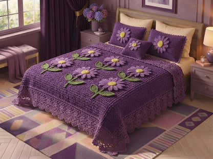 Violet 280-TC Printed Crochet Paradise Bedsheet Set - (Violet)