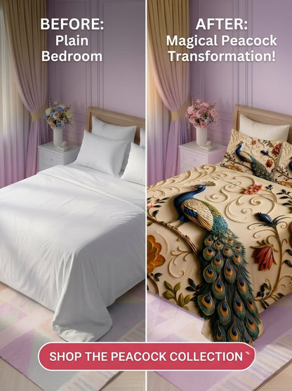 Fairy Tale Peacock 280-TC 7D Bedsheet Set – (pearl ivory)