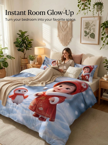 Fairy Tale Snow Baby 280-TC 7D Bedsheet Set - (red blue)