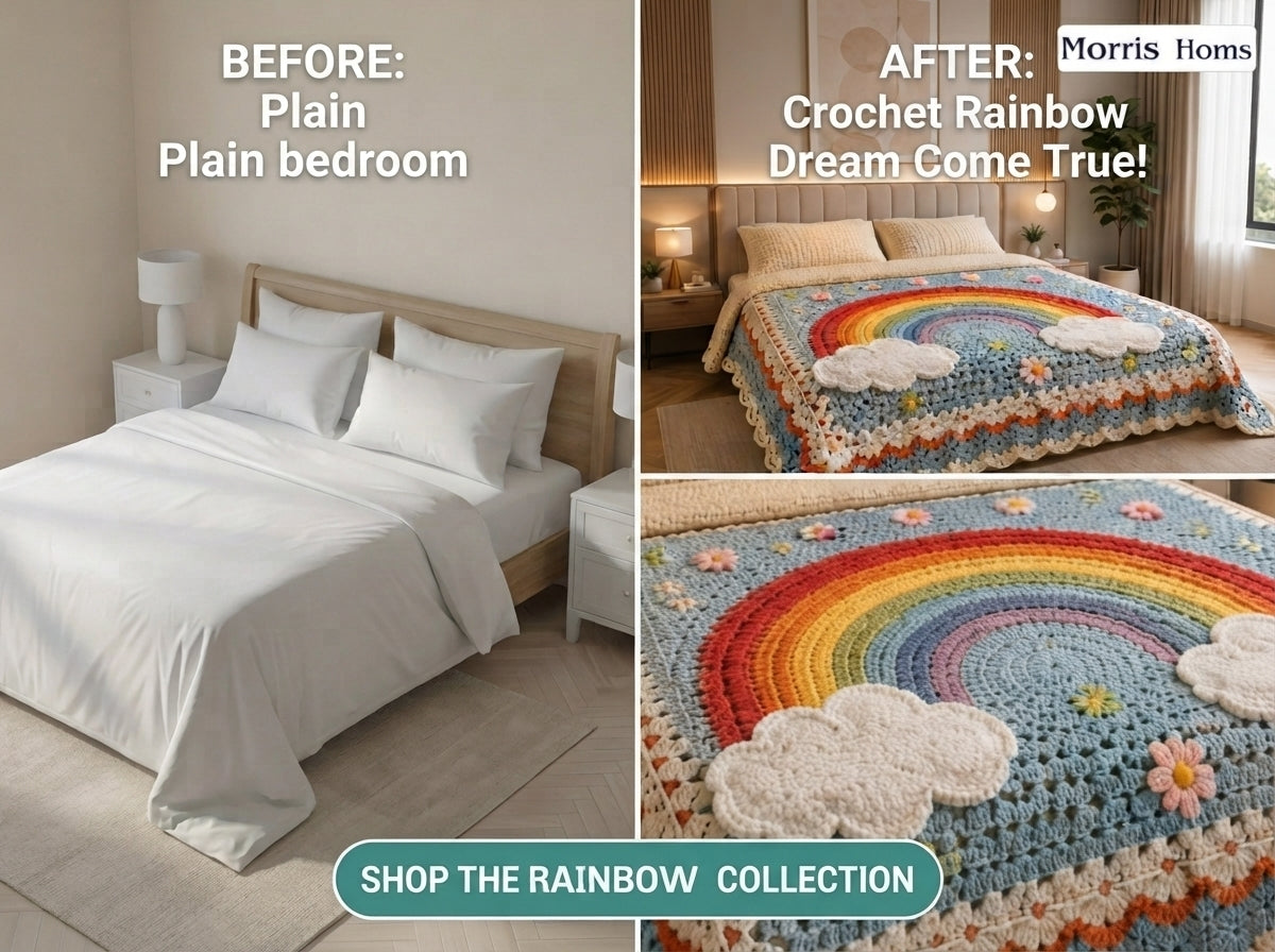 Rainbow Cloud 280-TC Printed Crochet Paradise Bedsheet Set - (Sky Blue)