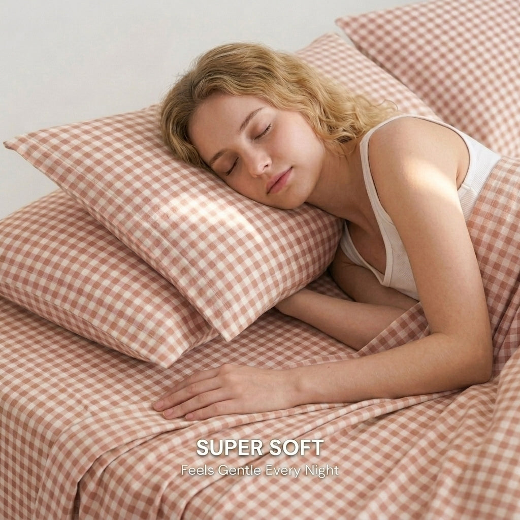 Blush Gingham 320-TC Cherry Gingham Bedsheet (Pink & White)