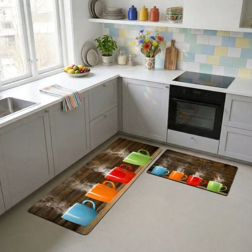 Virasaah Colorful Mugs Designer Floor Mat (Multicolor)