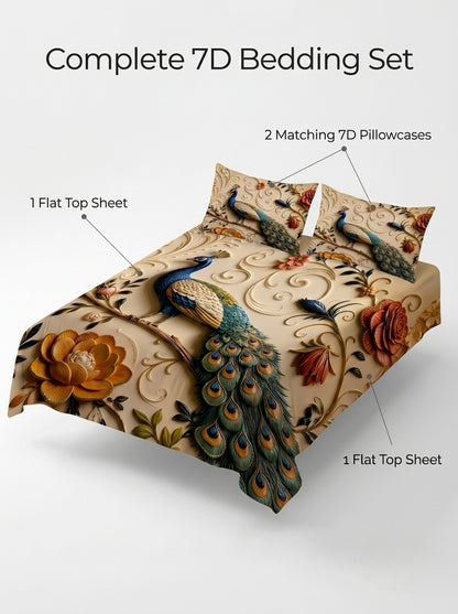 Fairy Tale Peacock 280-TC 7D Bedsheet Set – (pearl ivory)
