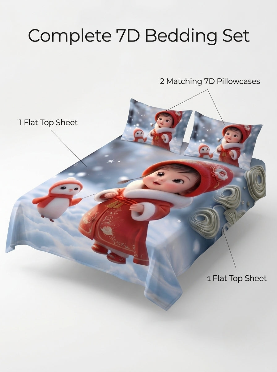 Fairy Tale Snow Baby 280-TC 7D Bedsheet Set - (red blue)