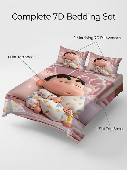 Fair Tale Shinchan giggles 280-TC 7D Bedsheet Set - (red blue)