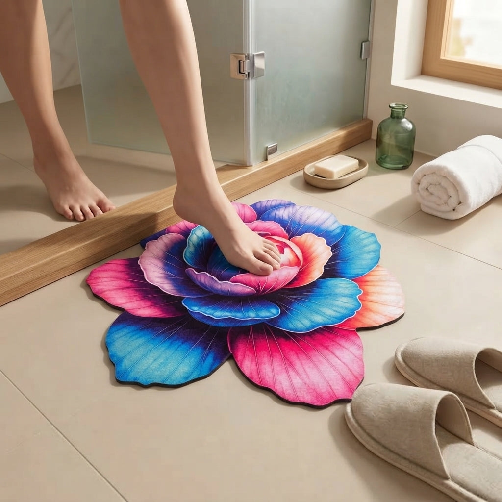 Velvet Rose Blossom Designer Floor Mat (Pink & Blue)