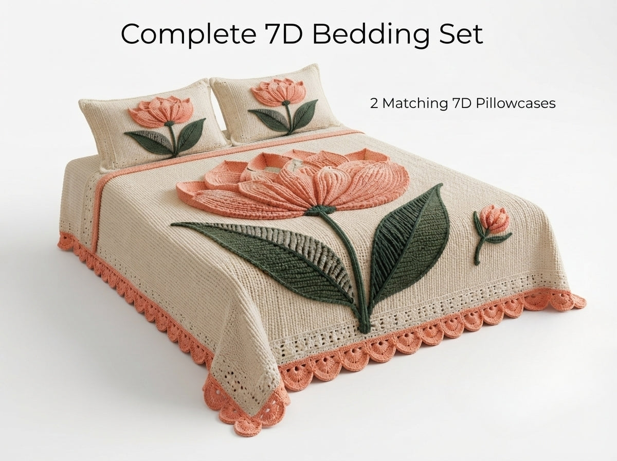 Blush Tulip 280-TC Printed Crochet Paradise Bedsheet Set - (Pink & White)