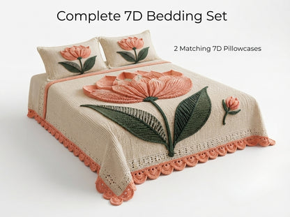 Blush Tulip 280-TC Printed Crochet Paradise Bedsheet Set - (Pink & White)