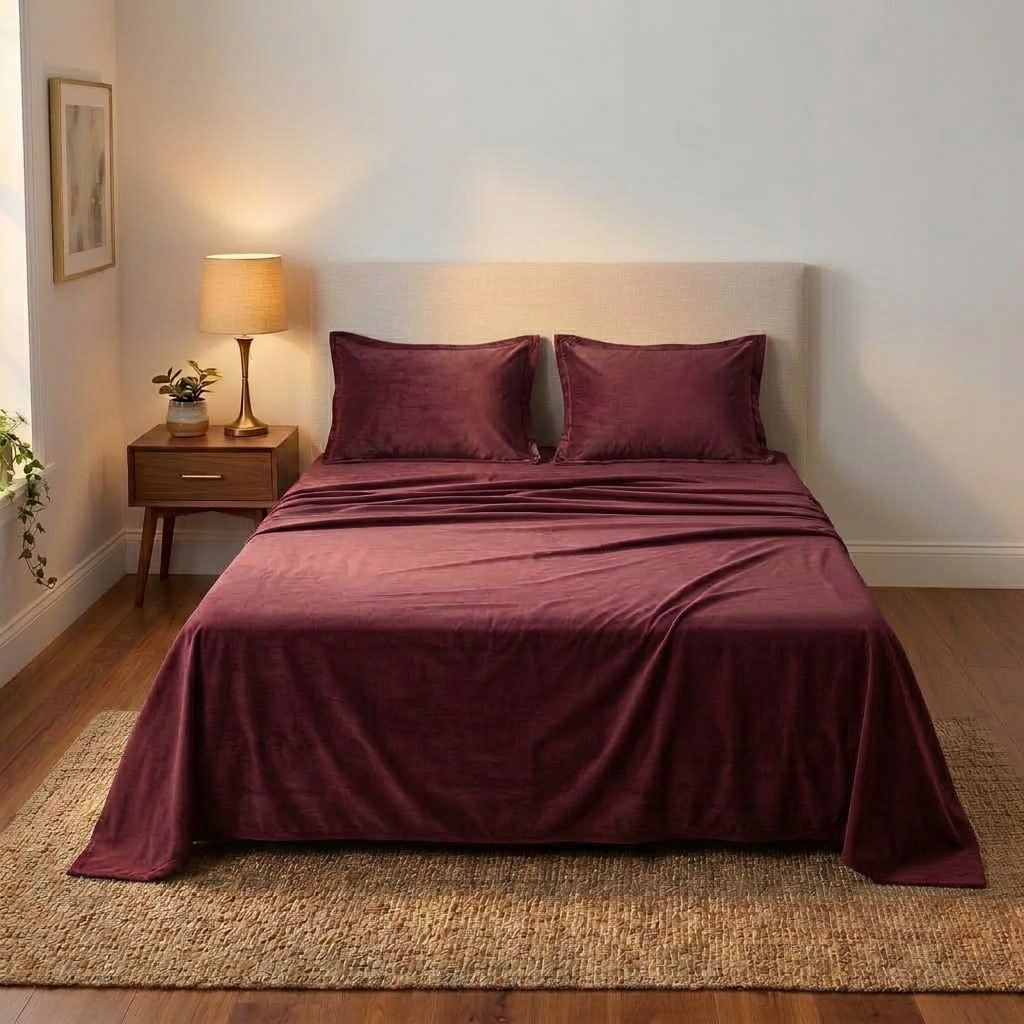 Wine Elegance Velvet Bedsheet (maroon)