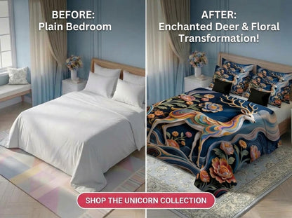 Fairy Tale Deer 280-TC 7D Bedsheet Set – (Navy Blue)