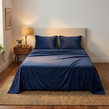 Teal Elegance Velvet Bedsheet (Deep navy)