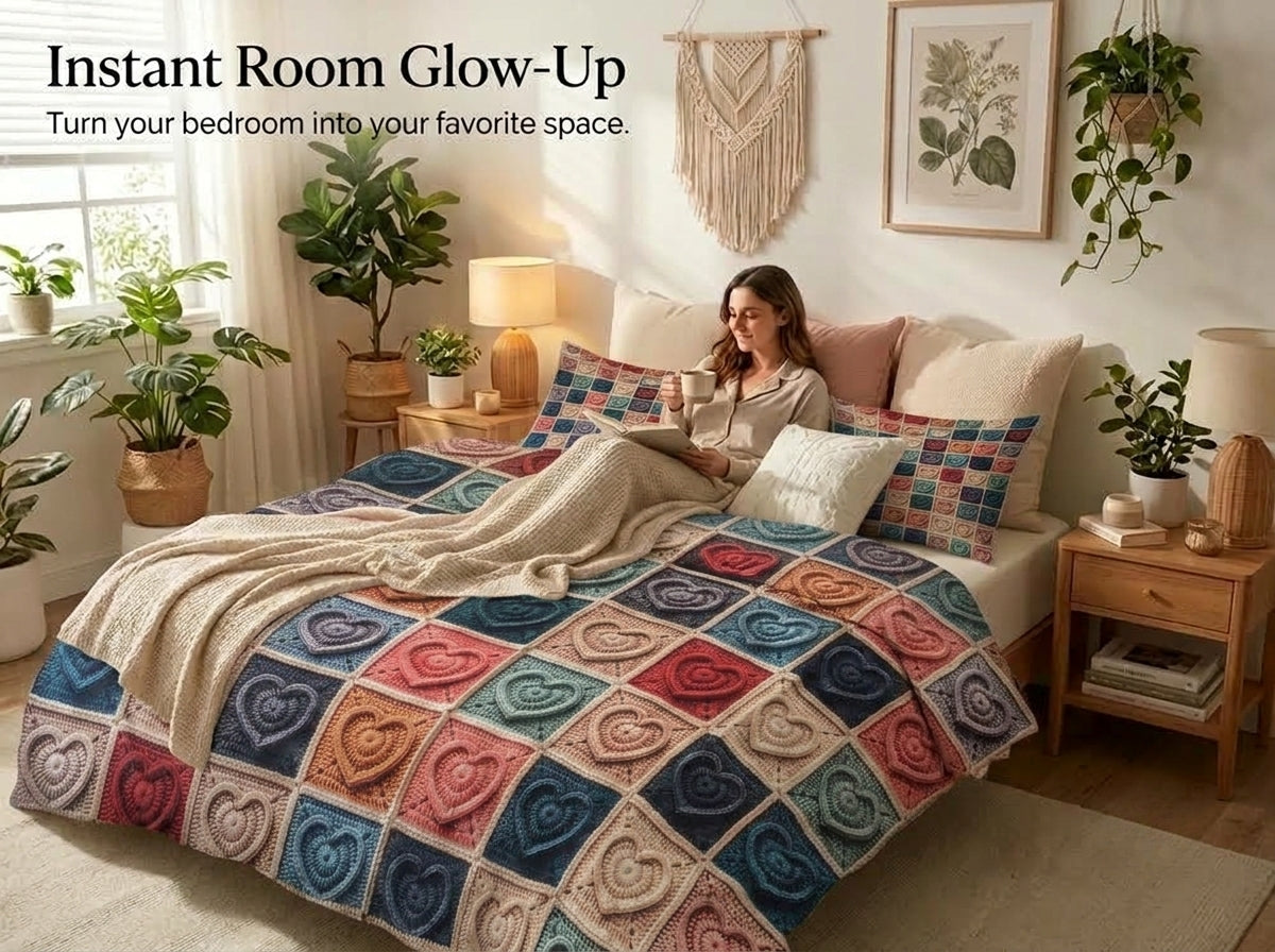 Sweetheart Patchwork 280-TC Printed Crochet Paradise Bedsheet Set - (Multicolor)