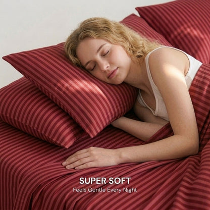 Burgundy Stripe 320-TC Cherry Gingham Bedsheet (Wine Red)