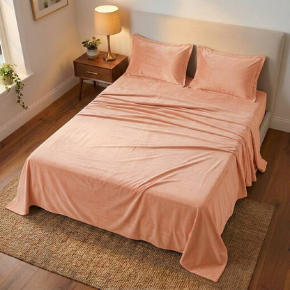 Peach Glow Velvet Winter Bedsheet (Light Peach)
