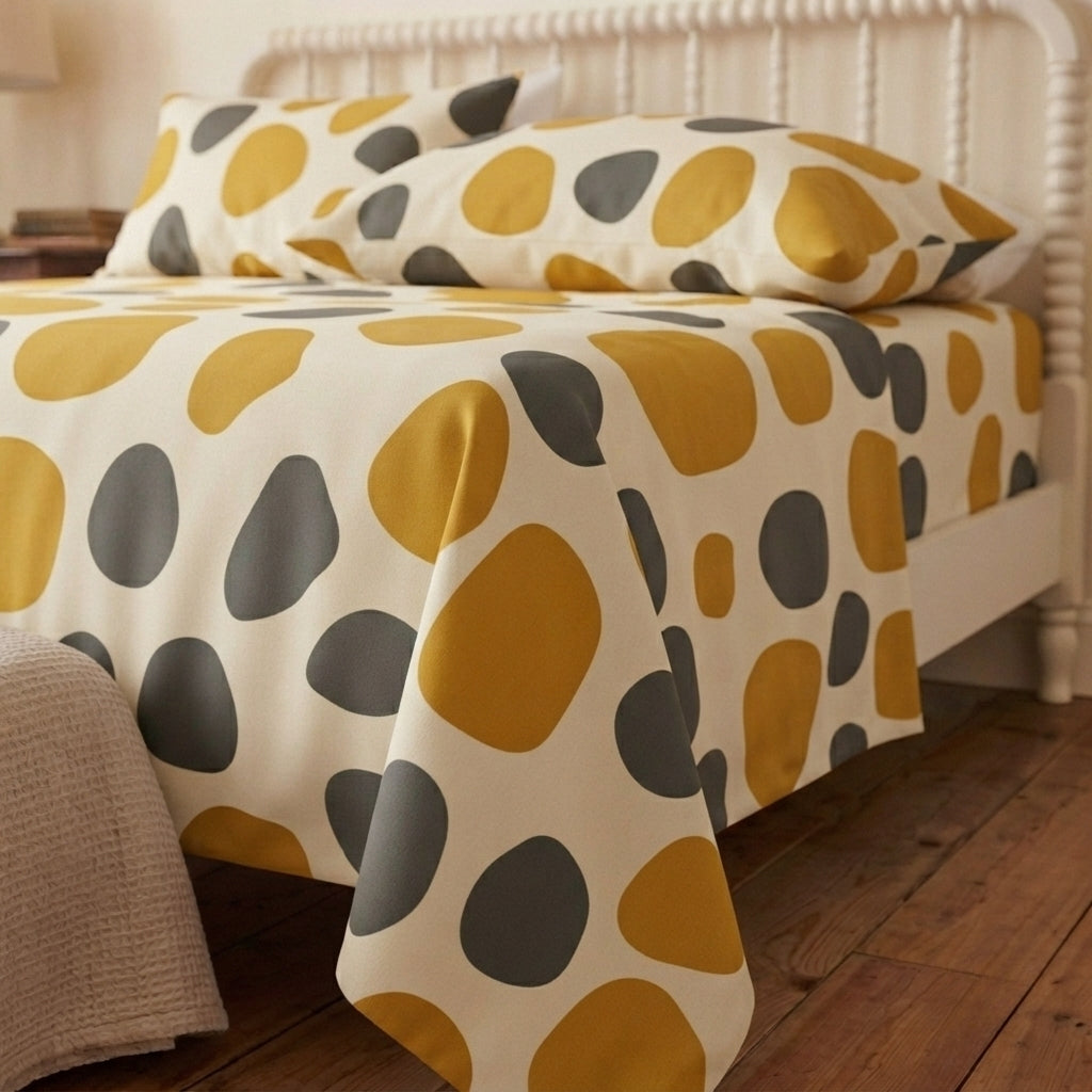 Mustard Pebble 320-TC Cherry Gingham Bedsheet (Yellow & Grey)