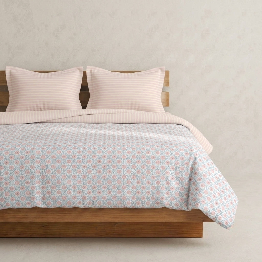 Meadow Sprig Cotton Bedsheet & Comforter Set