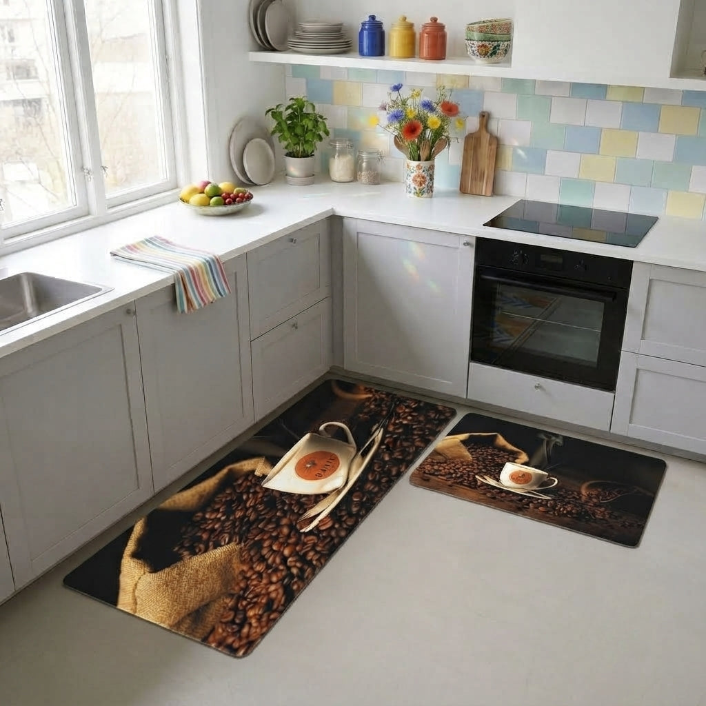 Virasaah Coffee Beans Designer Floor Mat (Brown)