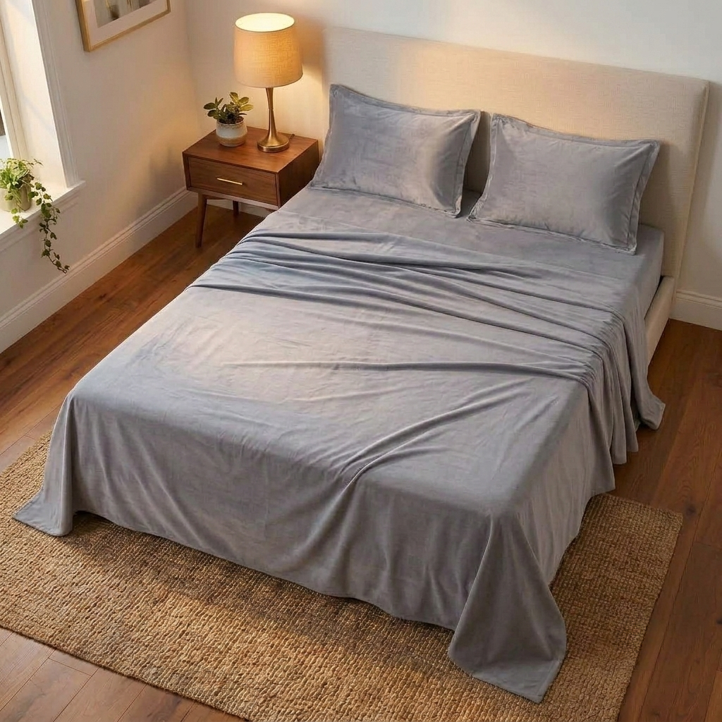 Silver Mist Velvet Bedsheet (Soft Grey)