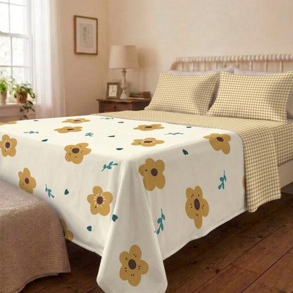 Marigold Meadow Cotton Bedsheet & Comforter Set
