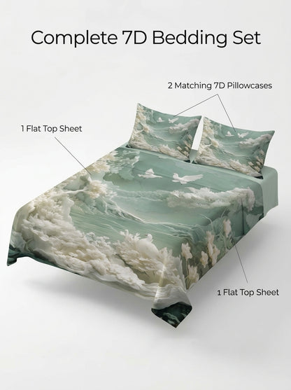 Fairy Tale Flying Doves 7D Bedsheet Set – Green