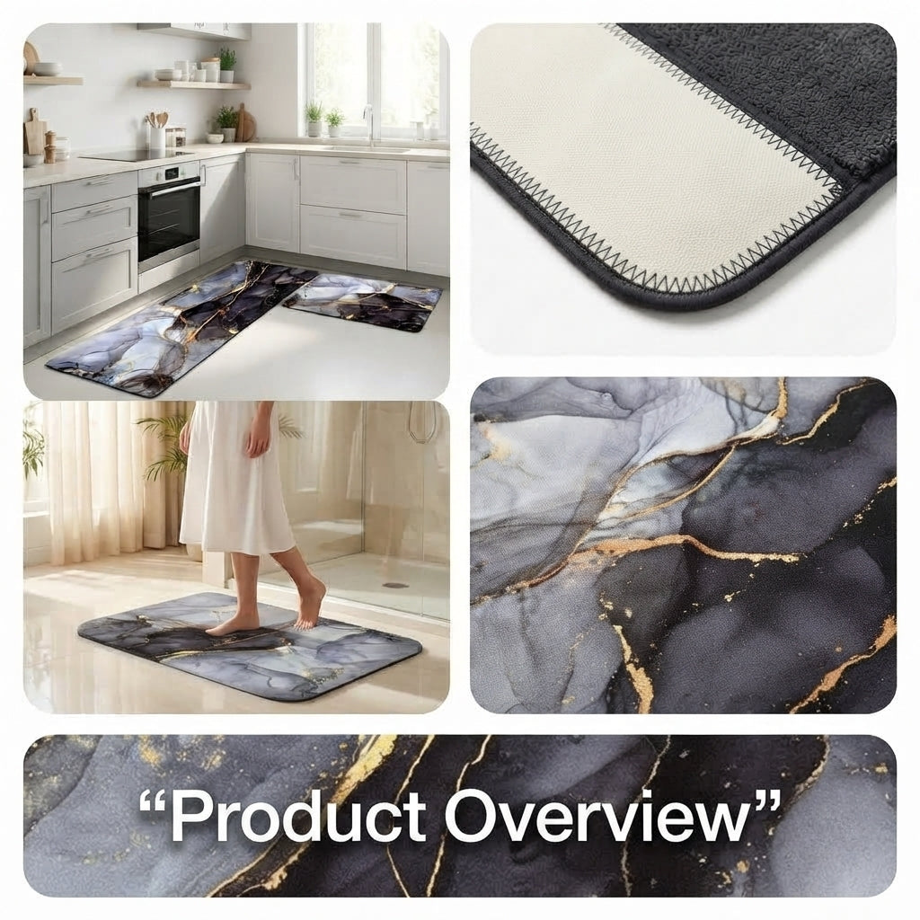 Virasaah Marble Veins Designer Floor Mat (Grey)