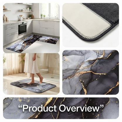 Virasaah Marble Veins Designer Floor Mat (Grey)