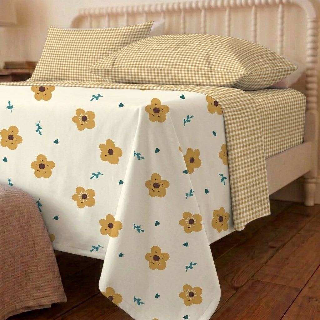 Marigold Meadow Cotton Bedsheet & Comforter Set