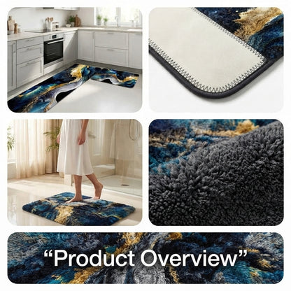 Virasaah Golden Swirl Designer Floor Mat (Blue & Black)