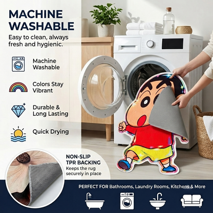Playful Shin Chan Designer Floor Mat (Multicolor)