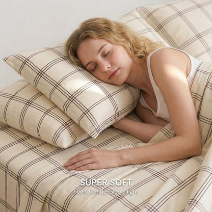 Taupe Check 320-TC Cherry Gingham Bedsheet (Beige & Ivory)