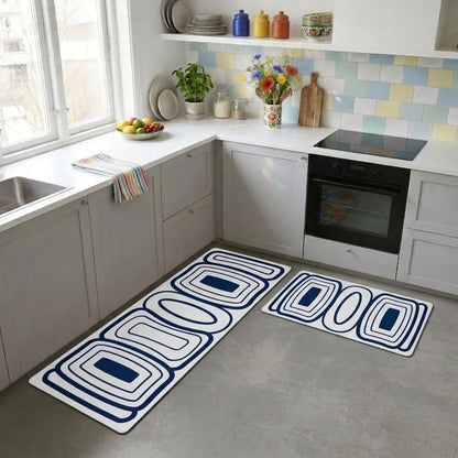 Virasaah Navy Grid Designer Floor Mat (Blue & White)