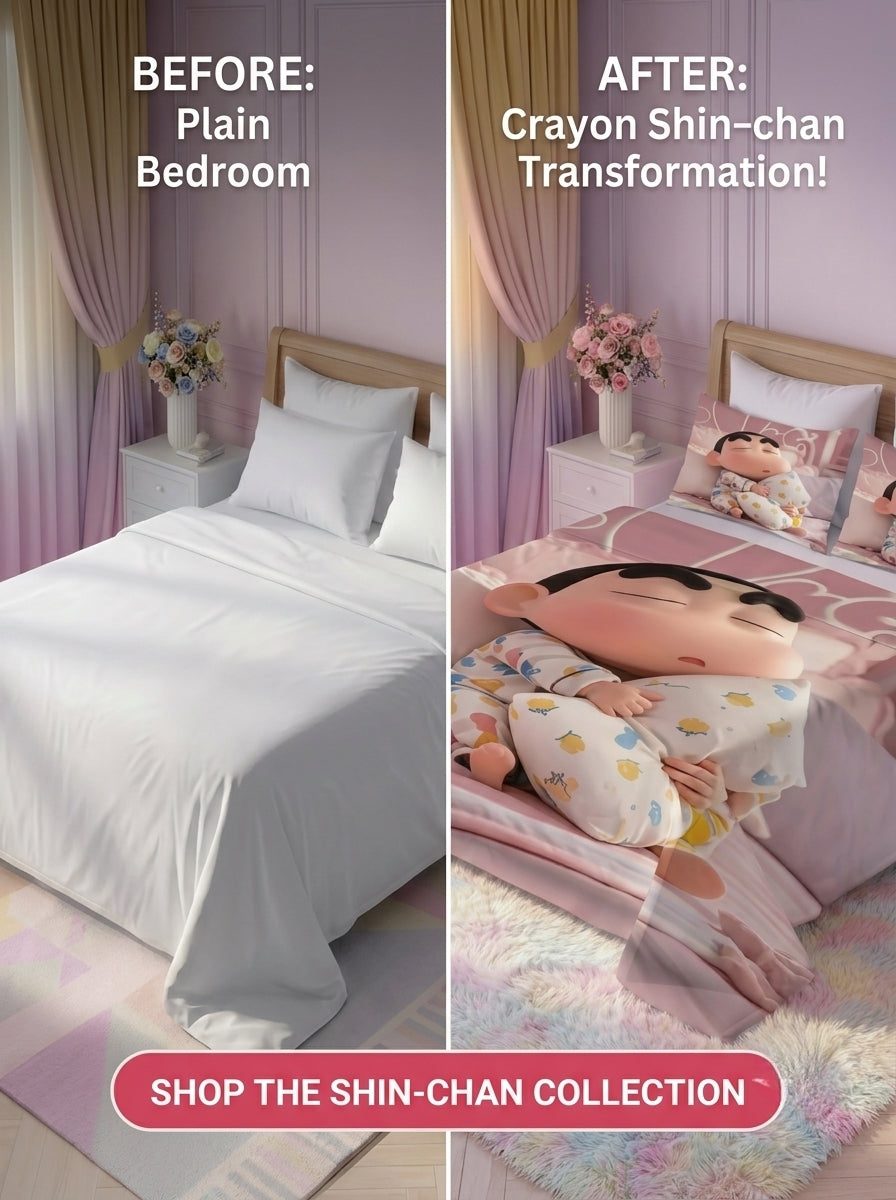 Fair Tale Shinchan giggles 280-TC 7D Bedsheet Set - (red blue)