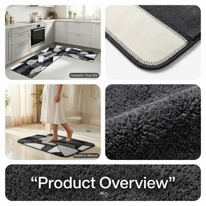 Virasaah Geometric Blocks Designer Floor Mat (Grey & Black)