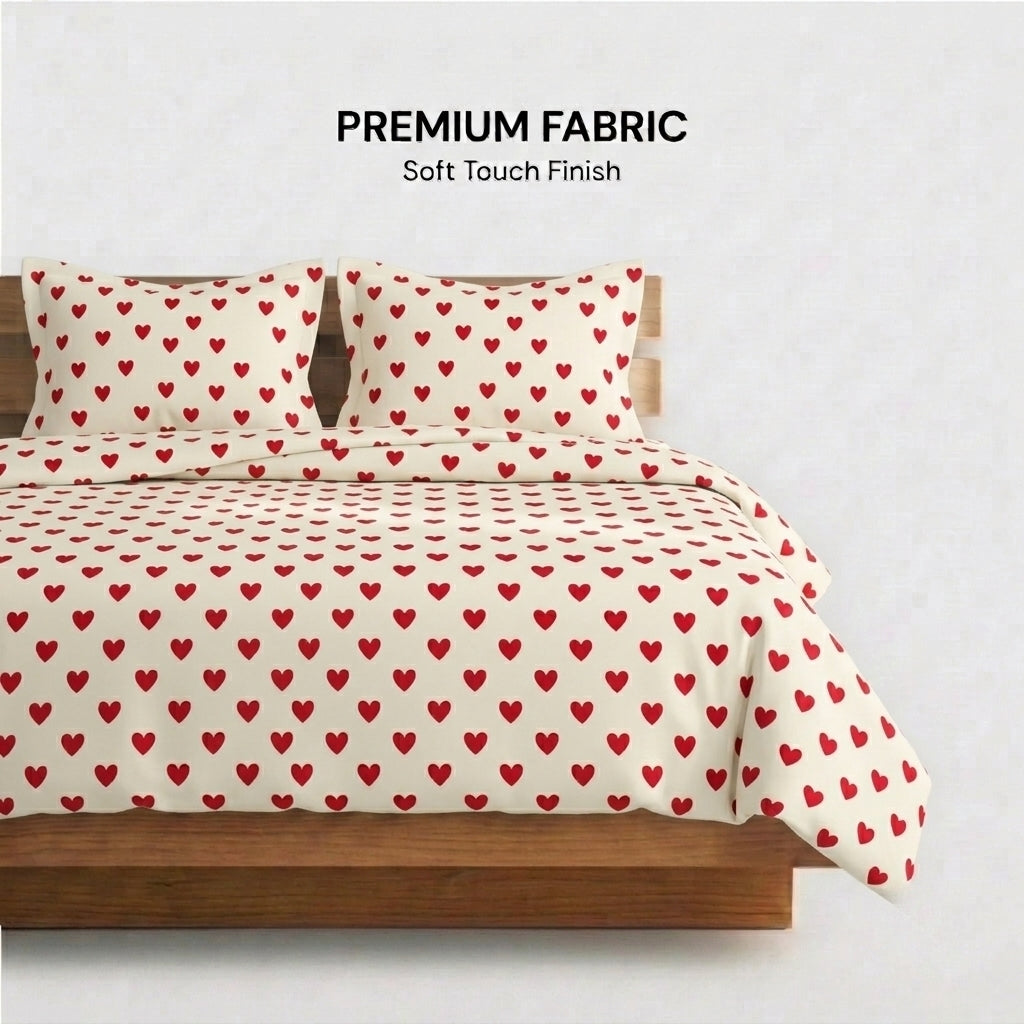 Little Hearts 320-TC Cherry Gingham  Bedsheet (Red & Ivory)