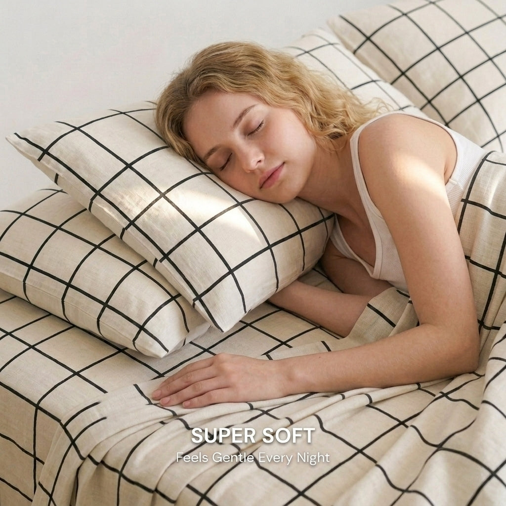 Monochrome Grid 320-TC Cherry Gingham Bedsheet (Black & Ivory)