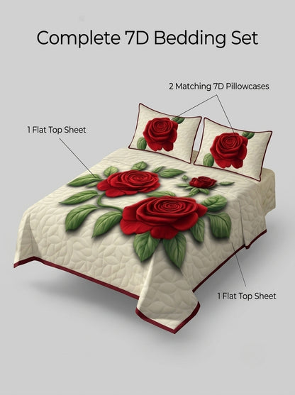 Royal Crimson Rose 280-TC 7D Bedsheet Set - Ivory