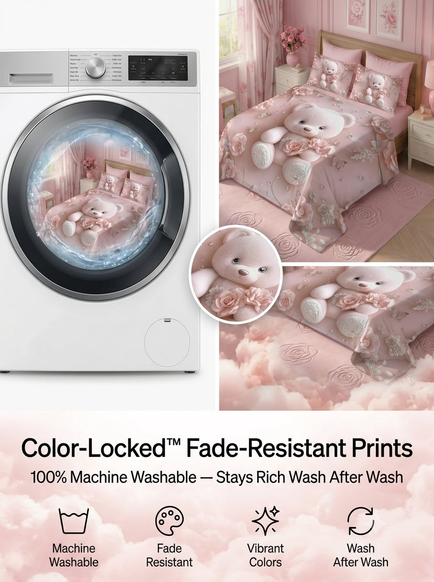 Fairy Tale Baby Teddy 280-TC 7D Bedsheet Set – Pink
