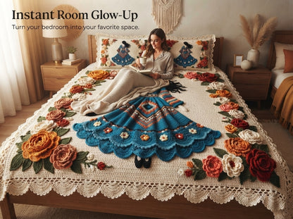Doll Garden 280-TC Printed Crochet Paradise Bedsheet Set - (Multicolor)