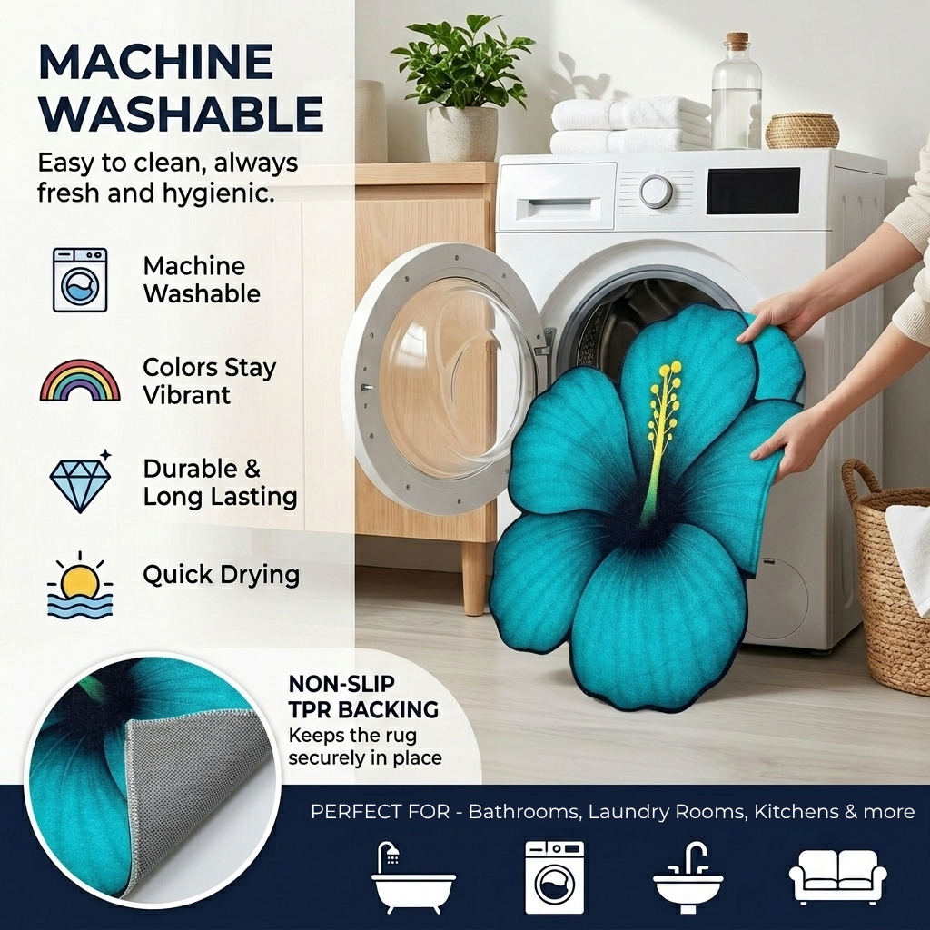 Ocean Hibiscus Designer Floor Mat (Teal)